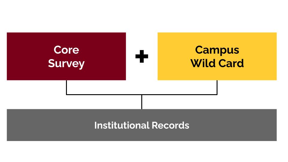 Core Survey plus the Campus Wildcard is combine with the Institutional records to provide survey results